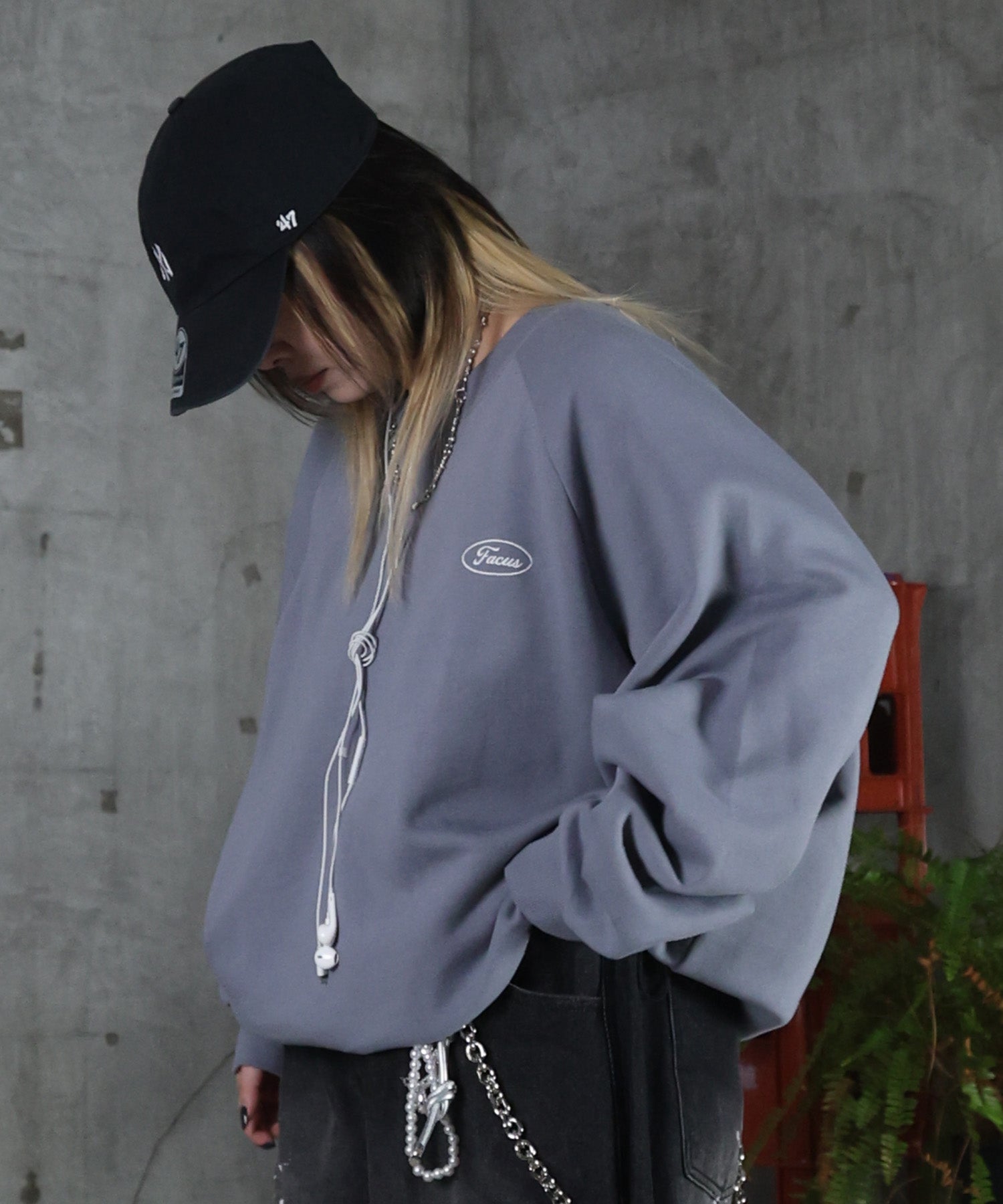 裏起毛 ワンポイント ドロスト ラグランスウェット