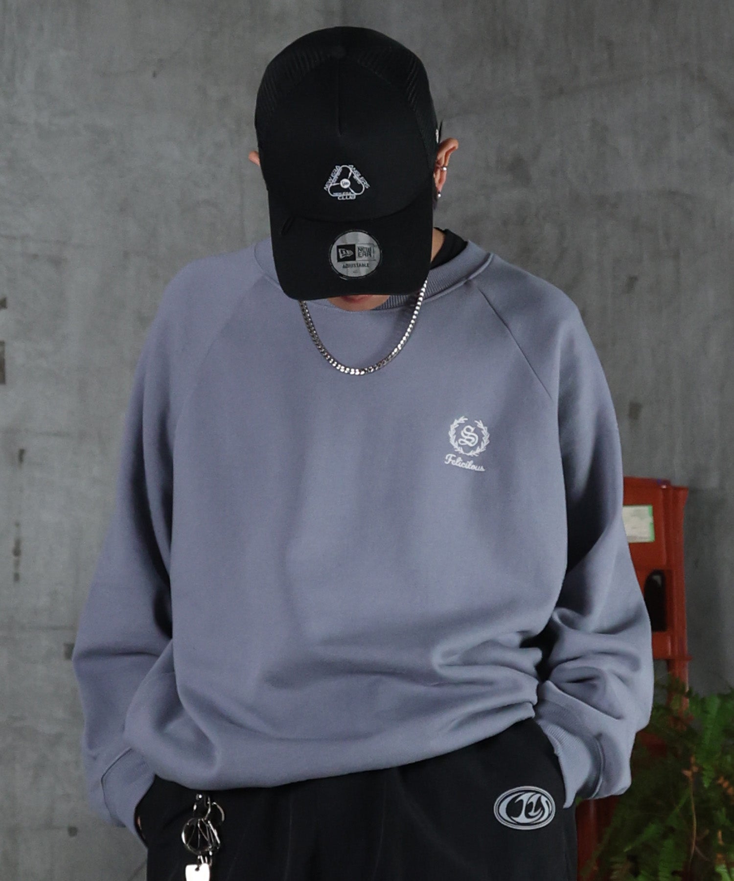 裏起毛 ワンポイント ドロスト ラグランスウェット