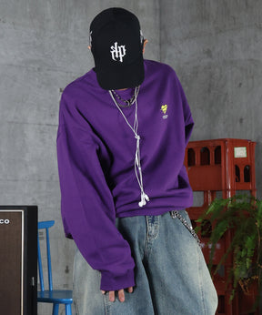 裏起毛 ハートワンポイント刺繍クルーネックスウェット