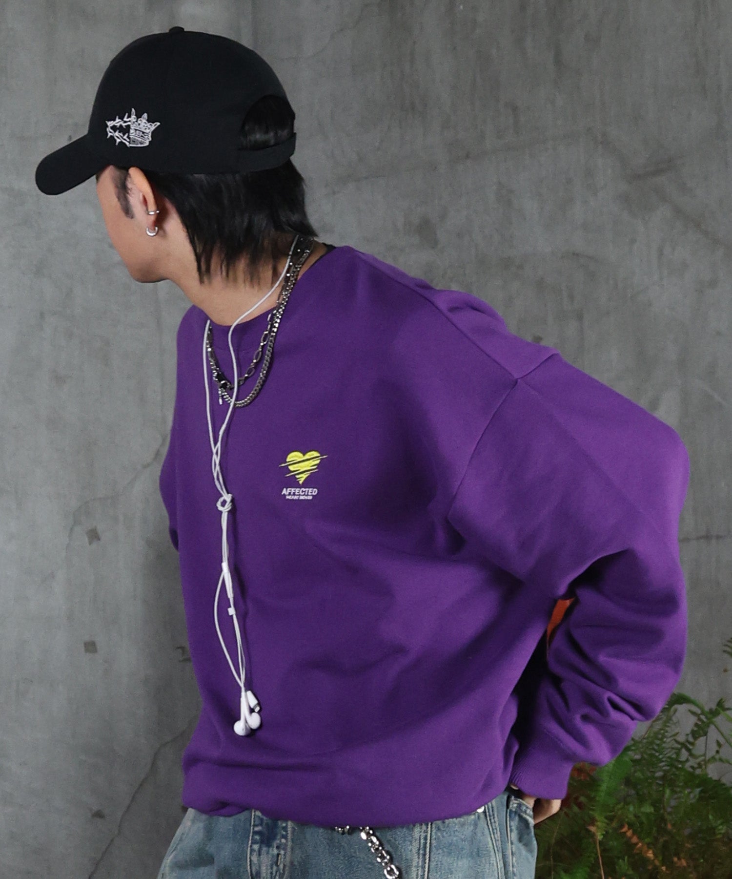 裏起毛 ハートワンポイント刺繍クルーネックスウェット