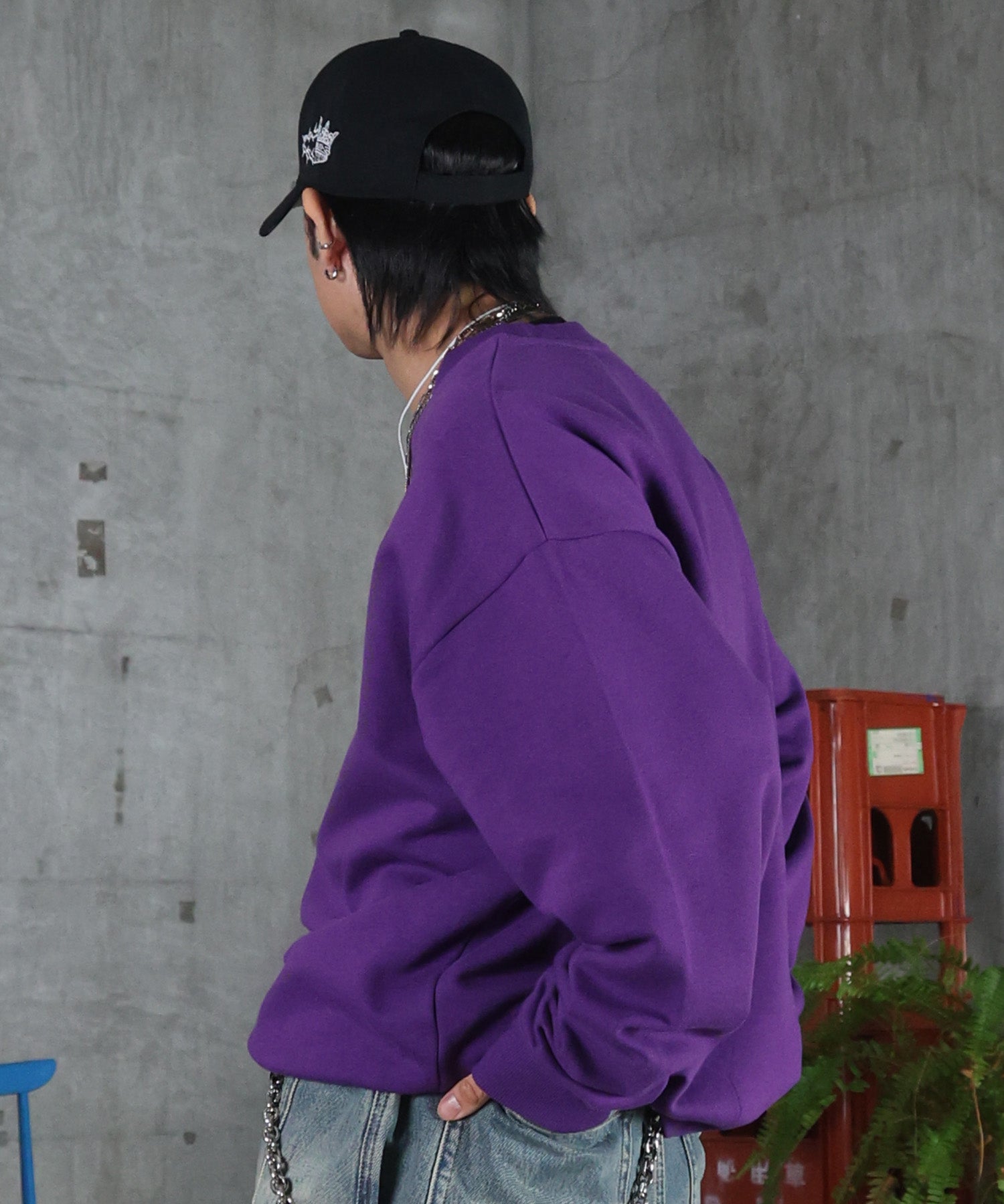 裏起毛 ハートワンポイント刺繍クルーネックスウェット