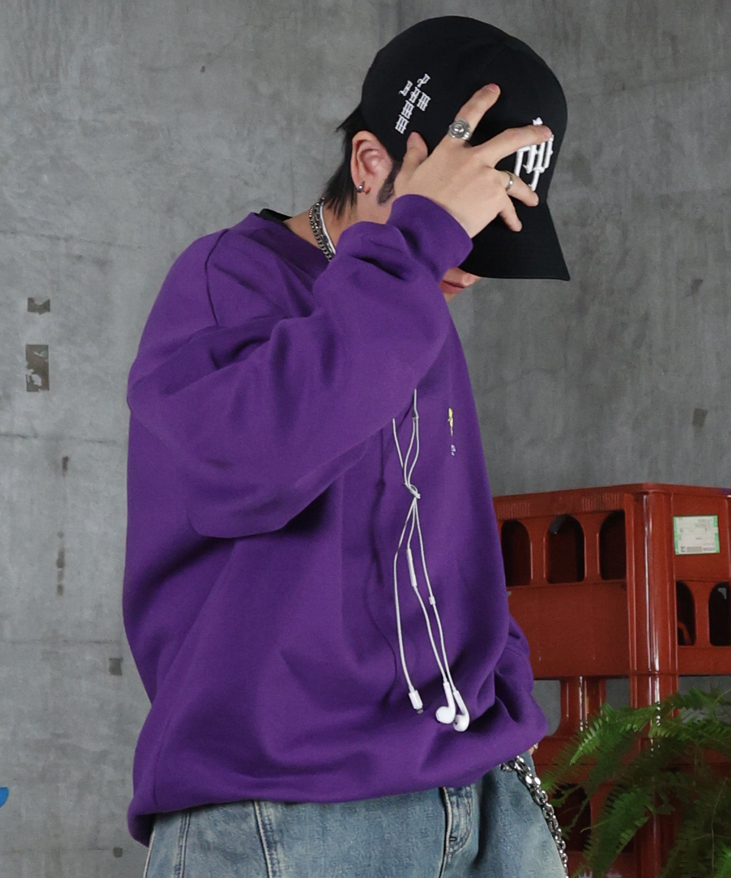 裏起毛 ハートワンポイント刺繍クルーネックスウェット