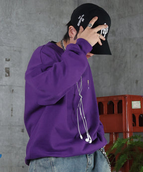 裏起毛 ハートワンポイント刺繍クルーネックスウェット