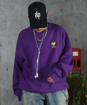 裏起毛 ハートワンポイント刺繍クルーネックスウェット