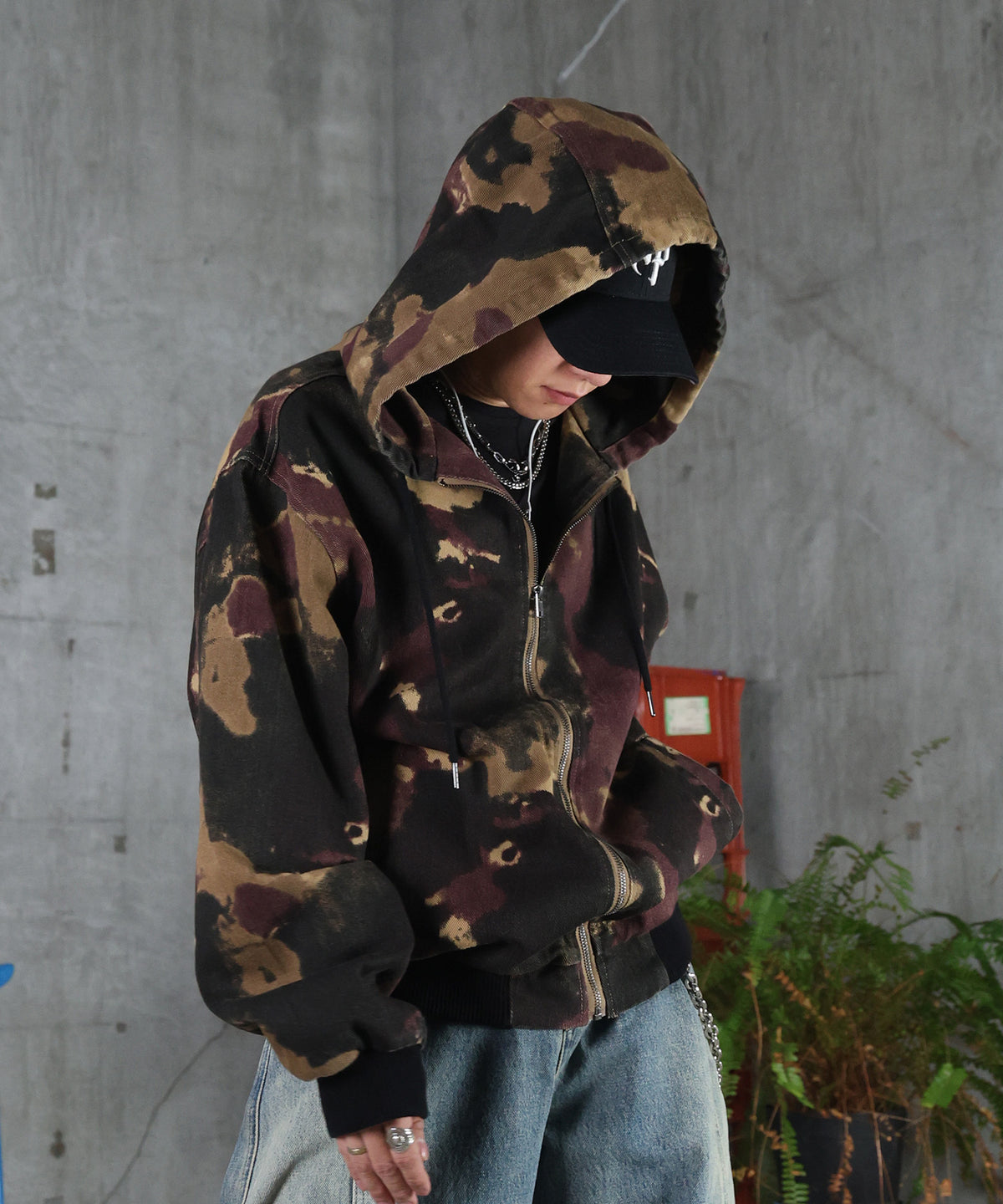 【Labordi / ラボード】ツリーカモ柄 リアルツリー / デニム / ケミカル加工 ボックスシルエット フーディー ミリタリーフードジャケット