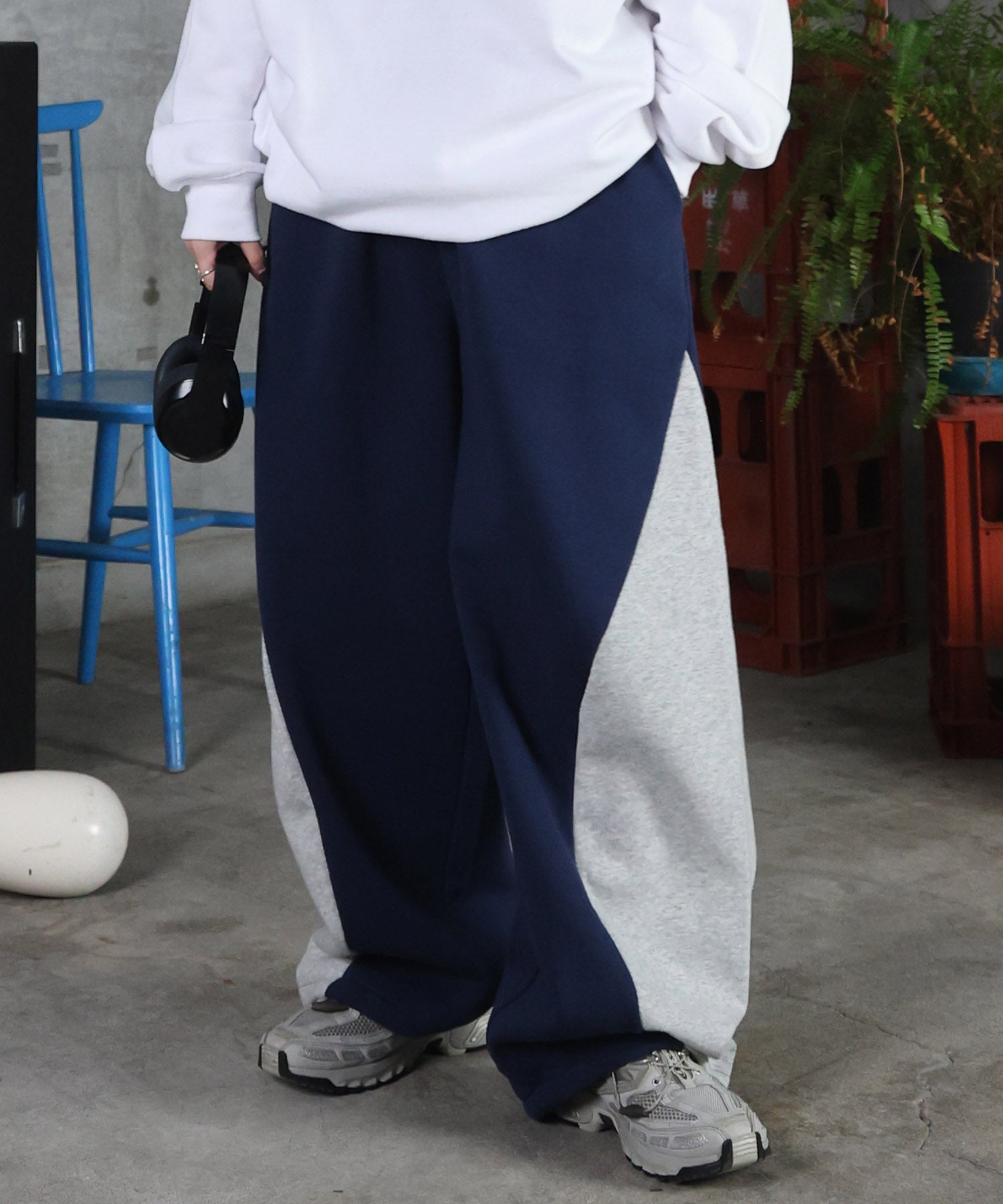 配色切り替え ドロスト スウェットパンツ