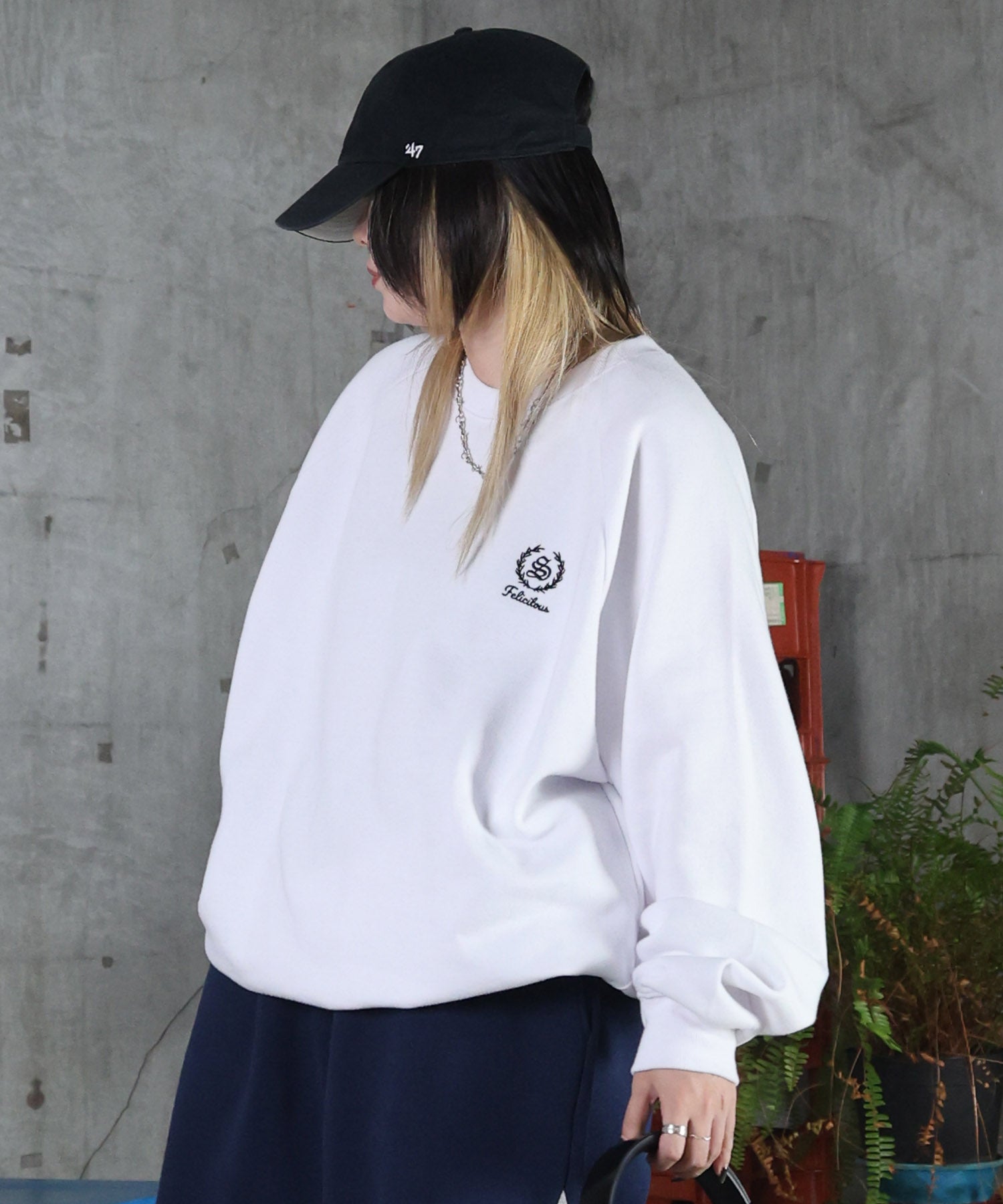 裏起毛 ワンポイント ドロスト ラグランスウェット