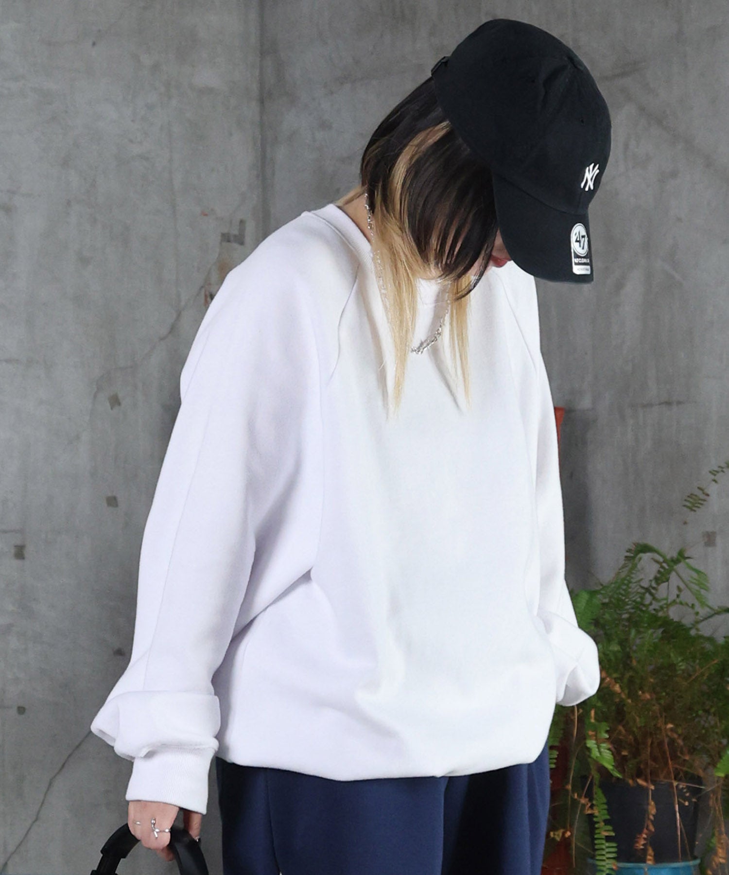 裏起毛 ワンポイント ドロスト ラグランスウェット