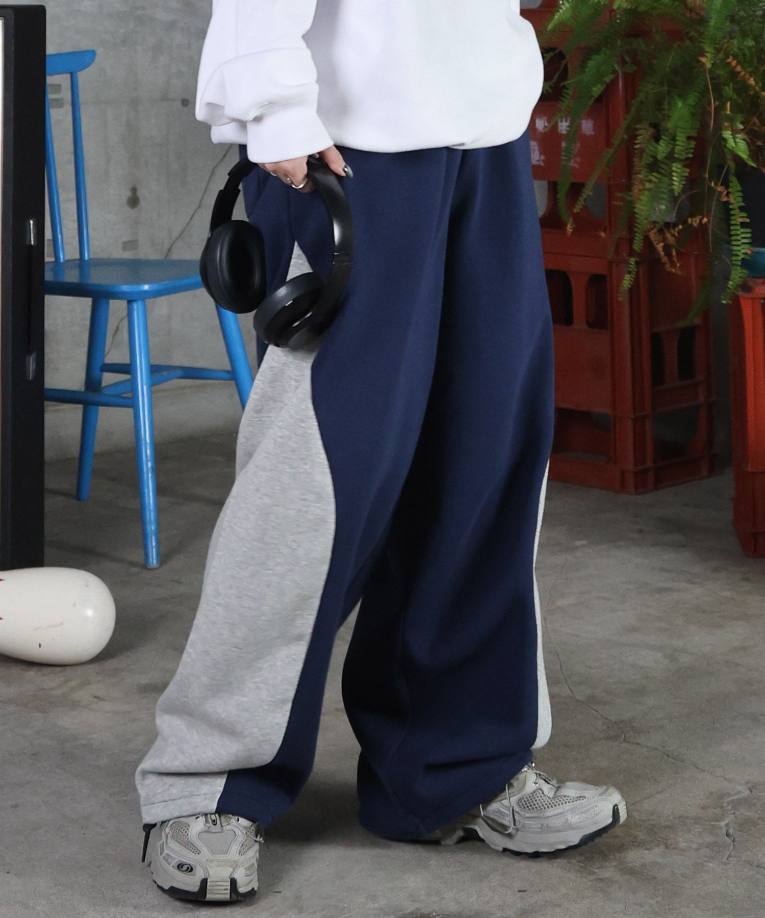 配色切り替え ドロスト スウェットパンツ