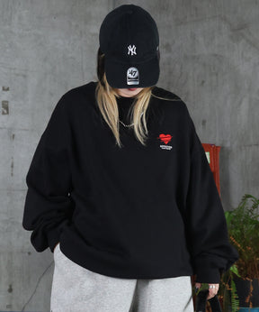 裏起毛 ハートワンポイント刺繍クルーネックスウェット