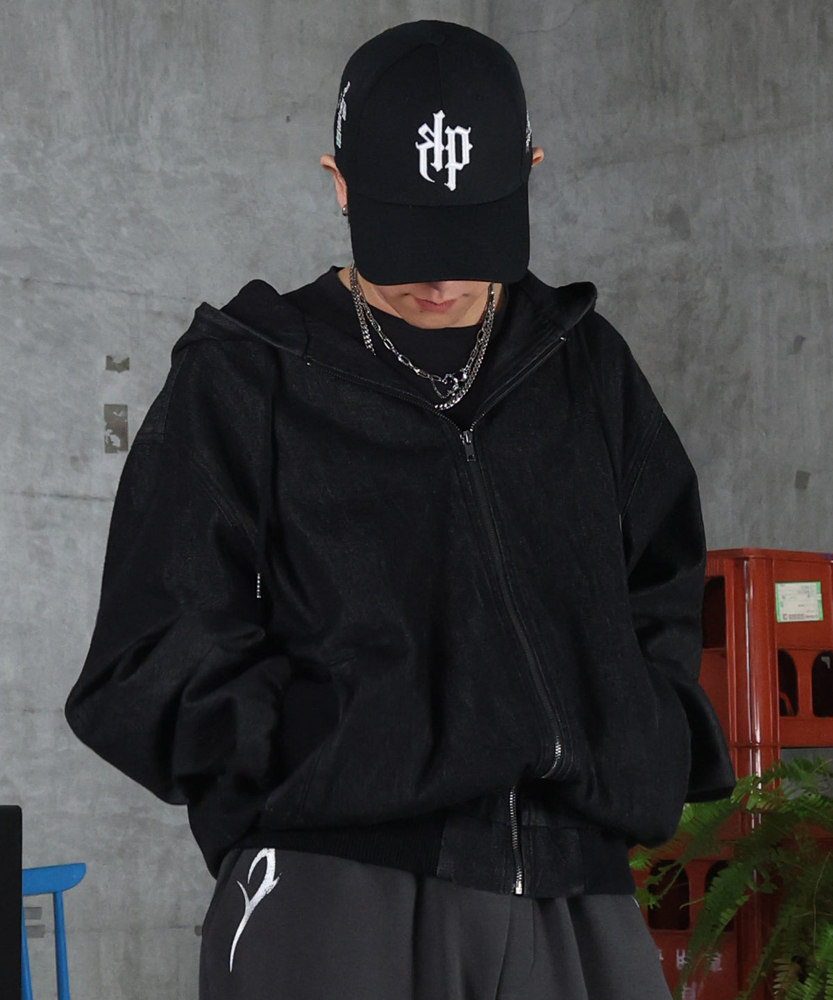 25SS【Labordi / ラボード】デニム / ケミカル加工 ボックスシルエット フーディー ミリタリーフードジャケット