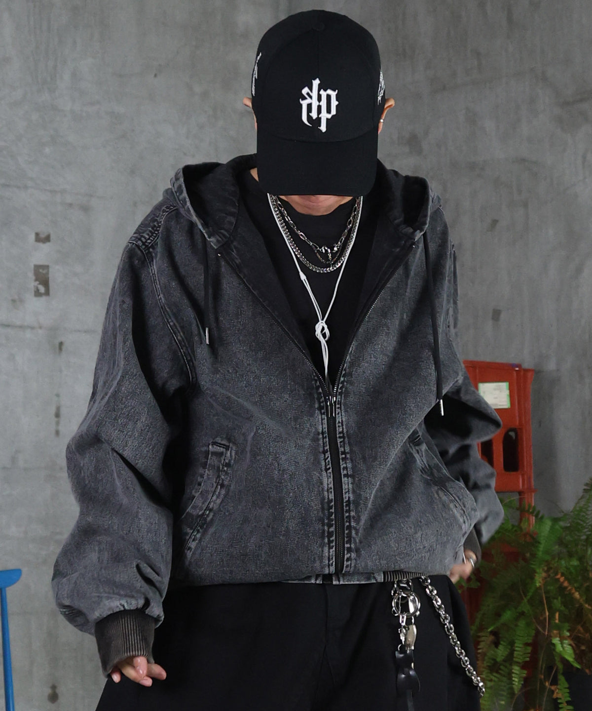 25SS【Labordi / ラボード】デニム / ケミカル加工 ボックスシルエット フーディー ミリタリーフードジャケット