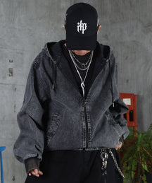 25SS【Labordi / ラボード】デニム / ケミカル加工 ボックスシルエット フーディー ミリタリーフードジャケット