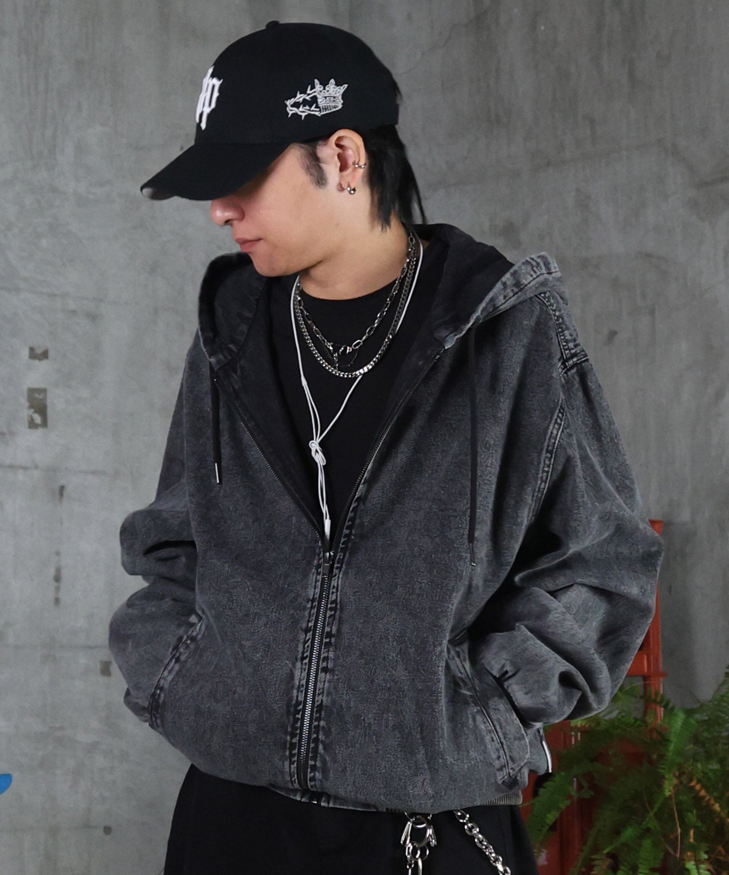 25SS【Labordi / ラボード】デニム / ケミカル加工 ボックスシルエット フーディー ミリタリーフードジャケット