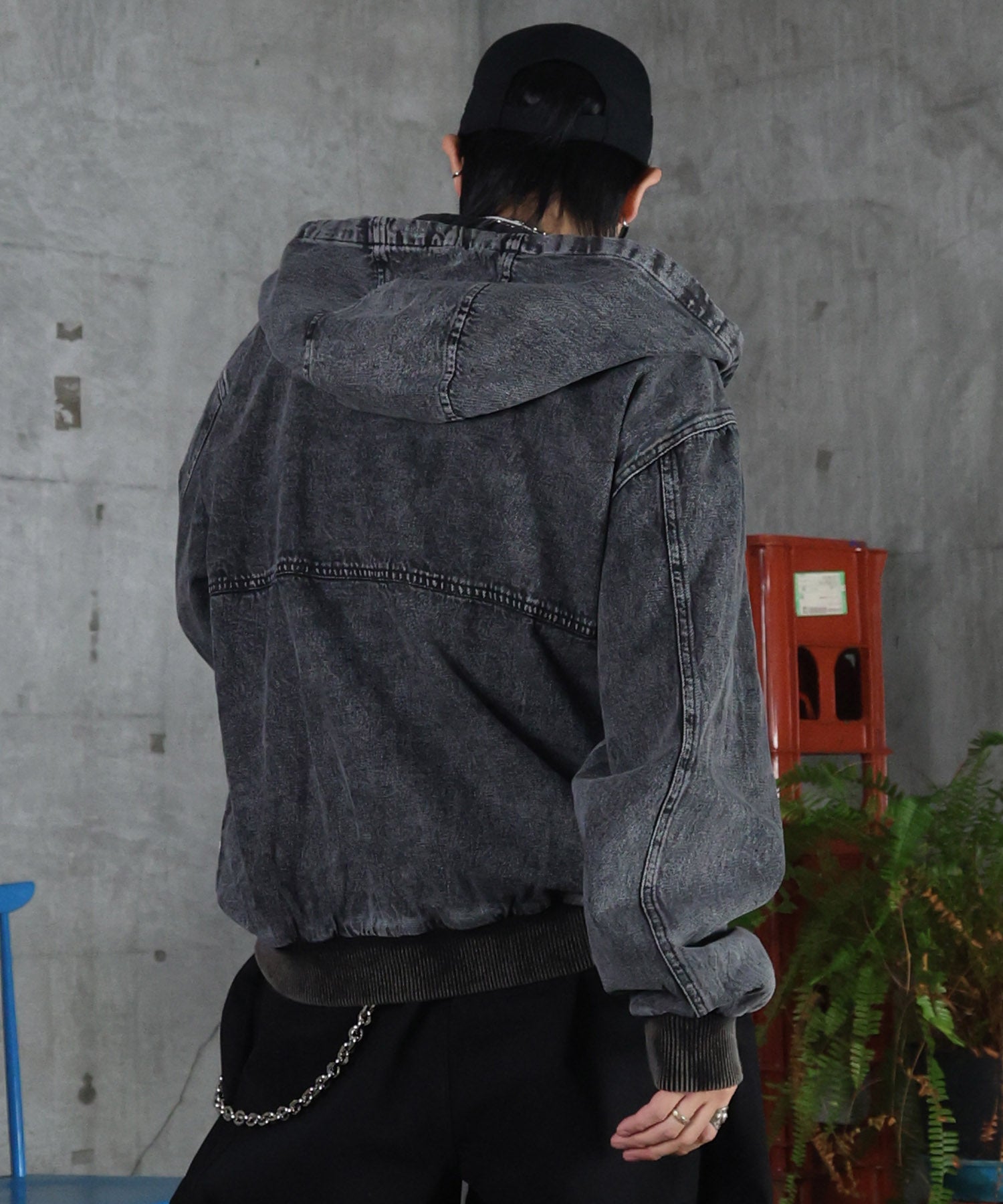 25SS【Labordi / ラボード】デニム / ケミカル加工 ボックスシルエット フーディー ミリタリーフードジャケット