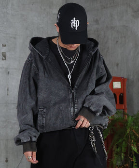 25SS【Labordi / ラボード】デニム / ケミカル加工 ボックスシルエット フーディー ミリタリーフードジャケット