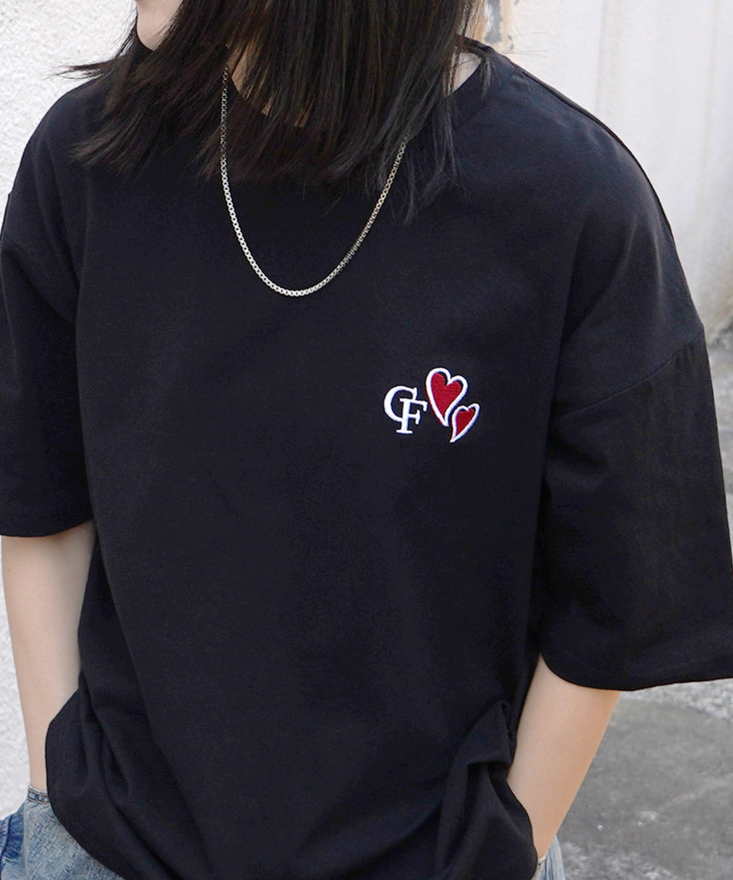 25SS ハートワンポイント刺繍 半袖Tシャツ