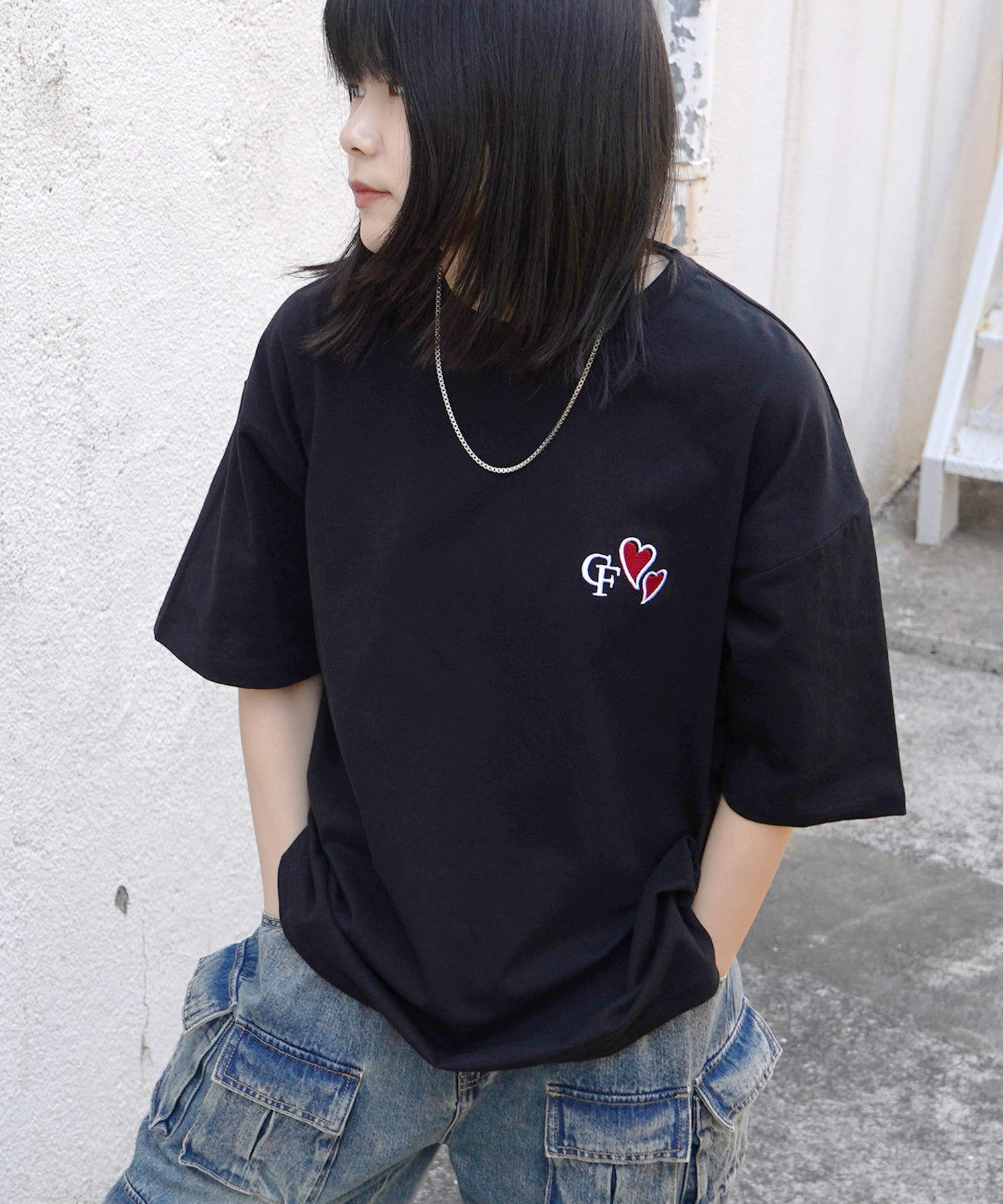 25SS ハートワンポイント刺繍 半袖Tシャツ