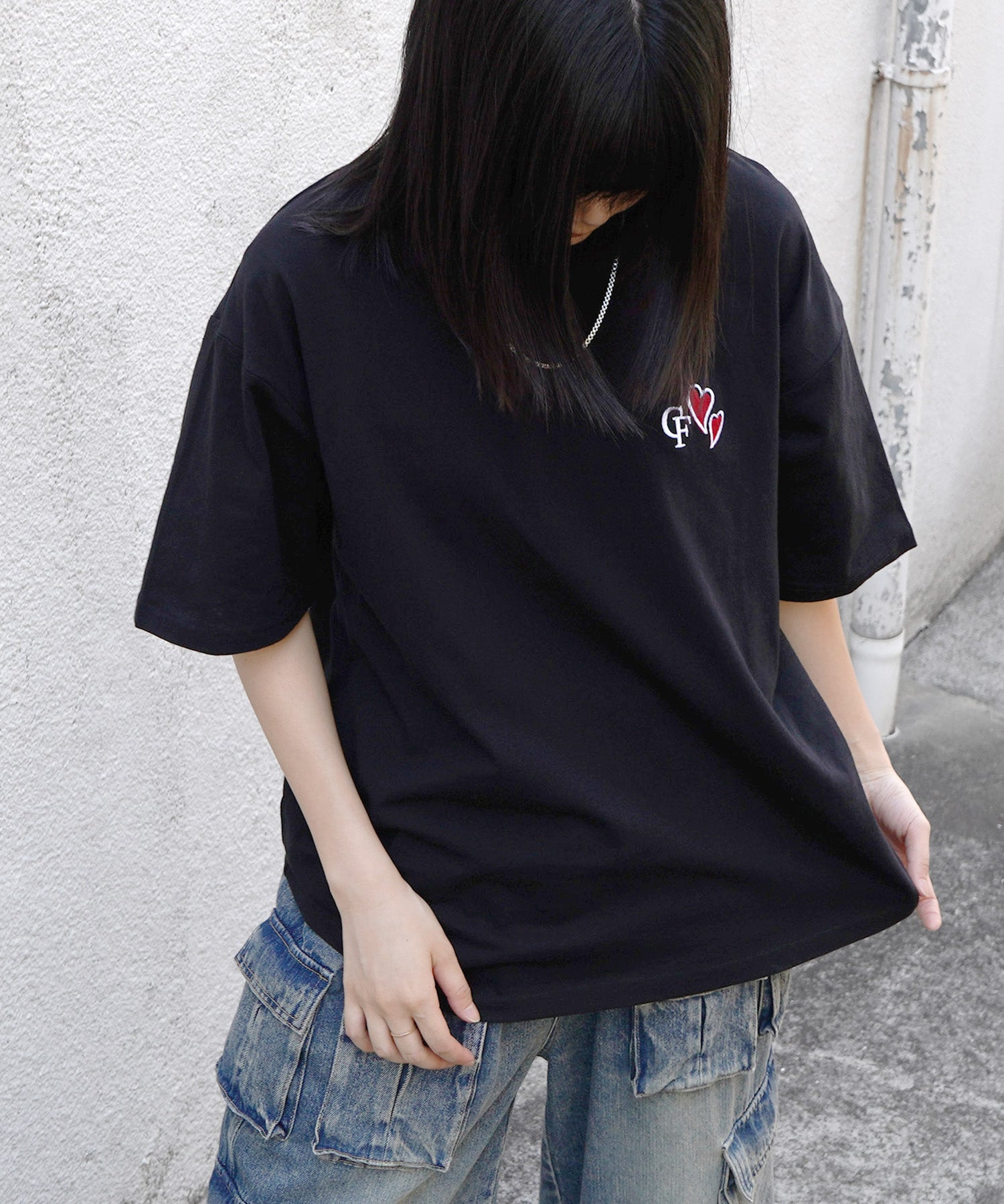 25SS ハートワンポイント刺繍 半袖Tシャツ