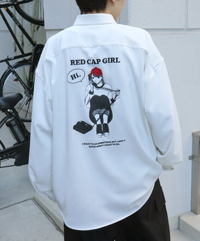 【RED CAP GIRL】25SS バック刺繍 クレリック 配色 ビッグシルエット長袖シャツ