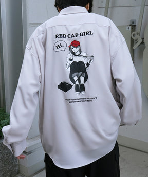 【RED CAP GIRL】25SS バック刺繍 クレリック 配色 ビッグシルエット長袖シャツ
