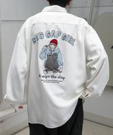 【RED CAP GIRL】25SS バックプリント クレリック 配色 ビッグシルエット長袖シャツ