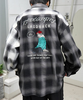【RED CAP GIRL】25SS バックプリント / 刺繍 オンブレチェック ビッグシルエット長袖シャツ