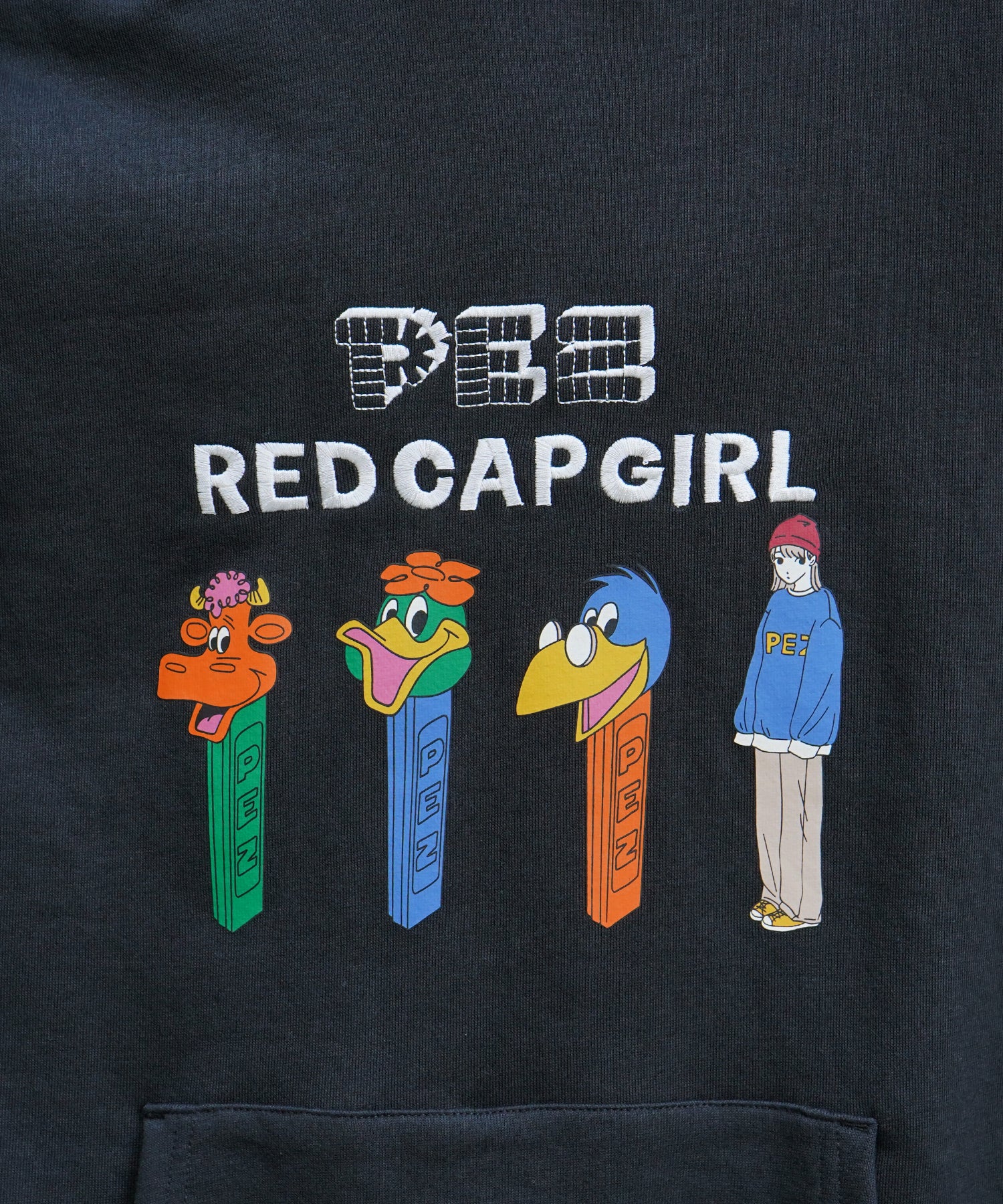 【PEZ × RED CAP GIRL】コラボ 24SS ビッグシルエット フロントプリントロゴ刺繍 プルオーバーパーカー