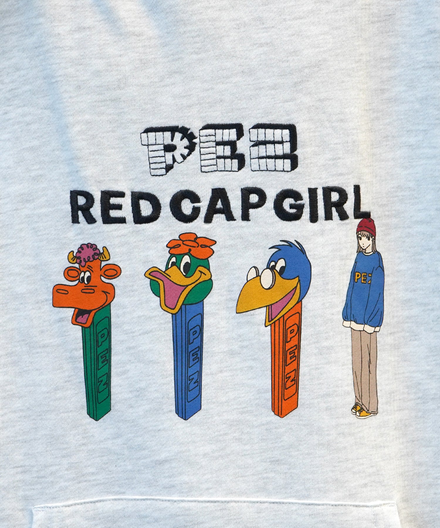 【PEZ × RED CAP GIRL】コラボ 24SS ビッグシルエット フロントプリントロゴ刺繍 プルオーバーパーカー