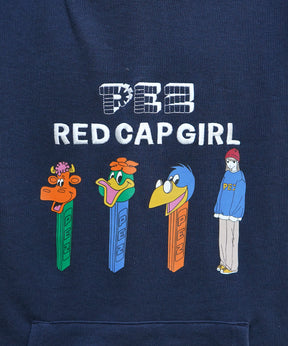 【PEZ × RED CAP GIRL】コラボ 24SS ビッグシルエット フロントプリントロゴ刺繍 プルオーバーパーカー