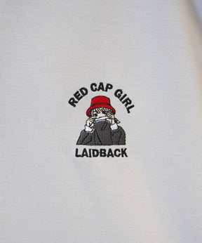 【RED CAP GIRL】25SS ビッグシルエット ドレープとろみ ダンボールニット ワンポイント刺繍ポンチハーフジップ