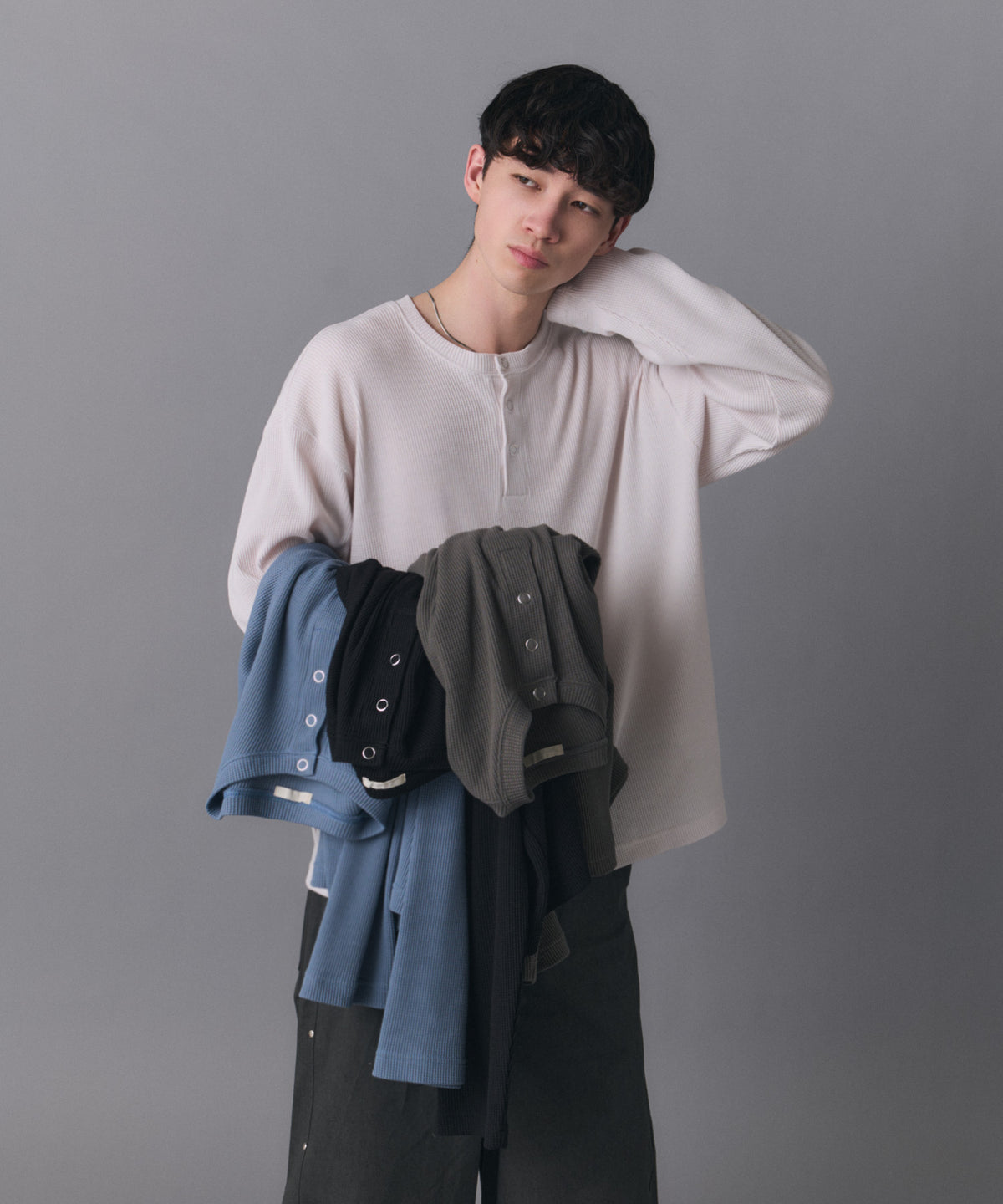 Henley Neck Waffle Long Sleeve Tee / ヘンリーネック ワッフル ロングスリーブTシャツ