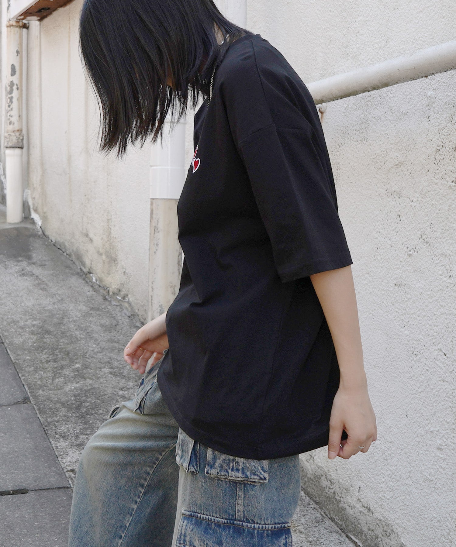 25SS ハートワンポイント刺繍 半袖Tシャツ