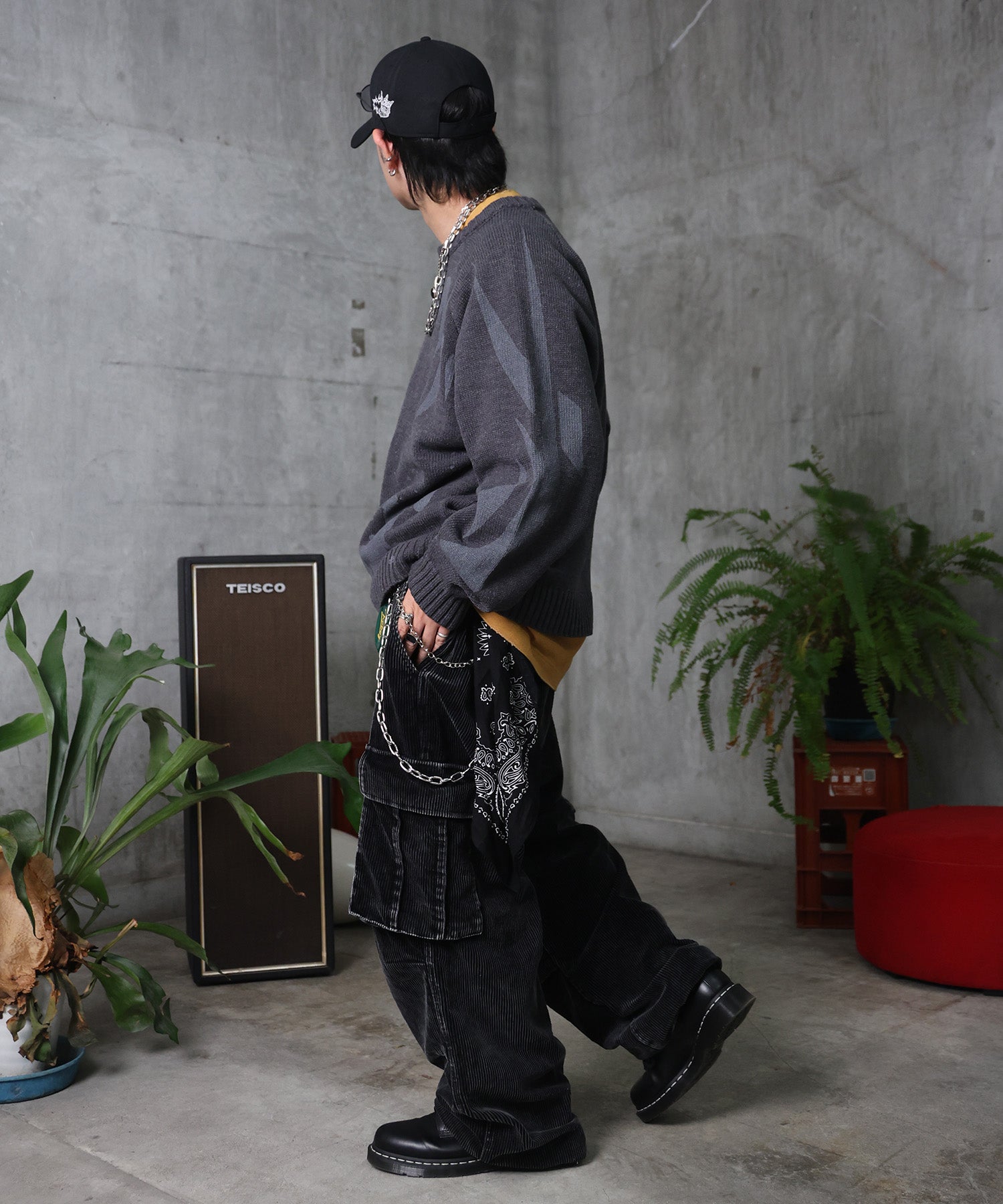 バレル グランジ風洗い コーデュロイ カーゴパンツ