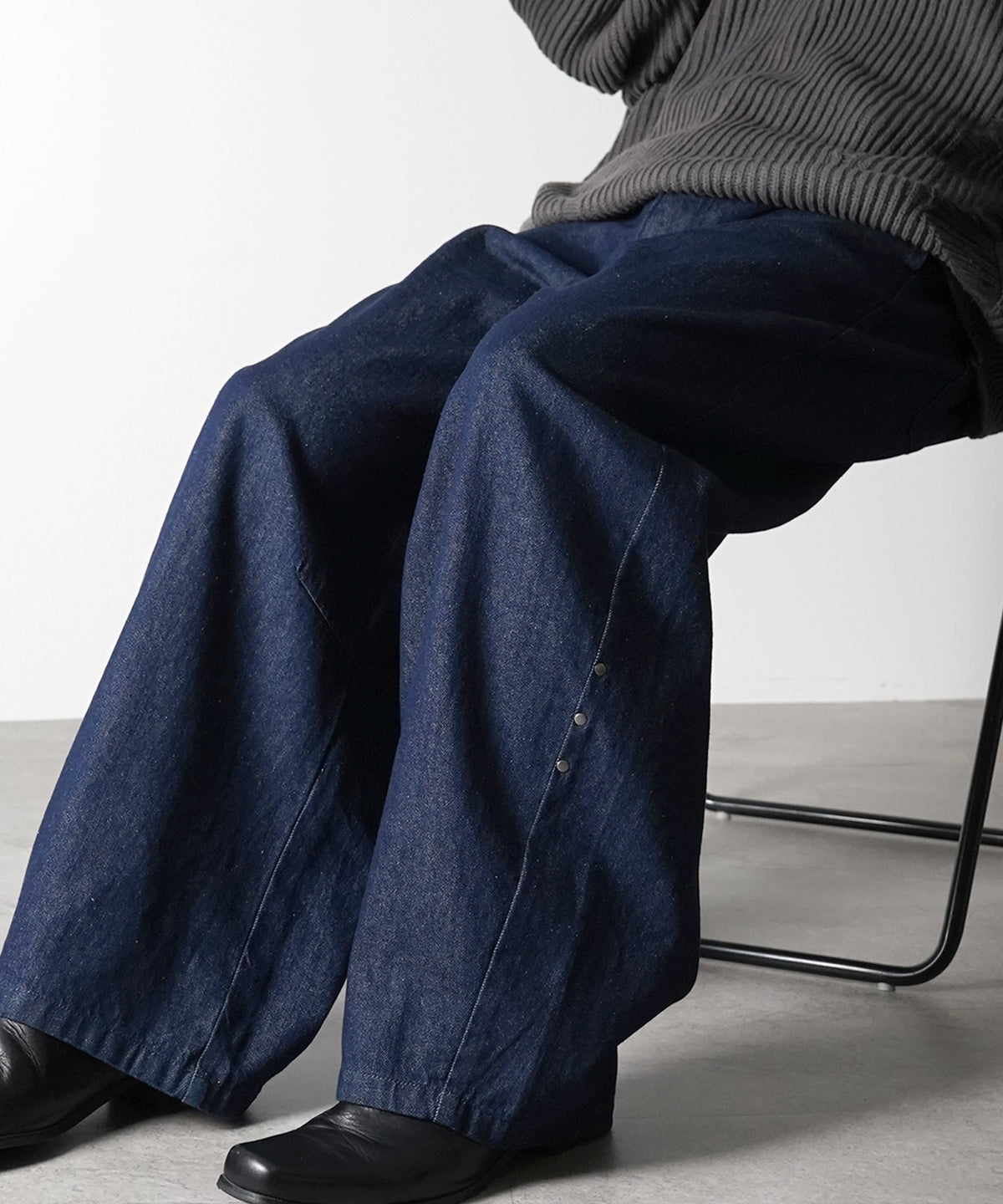 リジット / ワンウォッシュ バレルレッグ リベットデニムパンツ