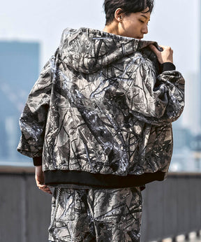 25SS【Labordi / ラボード】ツリーカモ柄 リアルツリー / デニム / ケミカル加工 ボックスシルエット フーディー ミリタリーフードジャケット