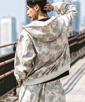 25SS【Labordi / ラボード】ツリーカモ柄 リアルツリー / デニム / ケミカル加工 ボックスシルエット フーディー ミリタリーフードジャケット