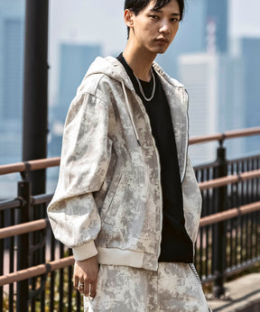 25SS【Labordi / ラボード】ツリーカモ柄 リアルツリー / デニム / ケミカル加工 ボックスシルエット フーディー ミリタリーフードジャケット