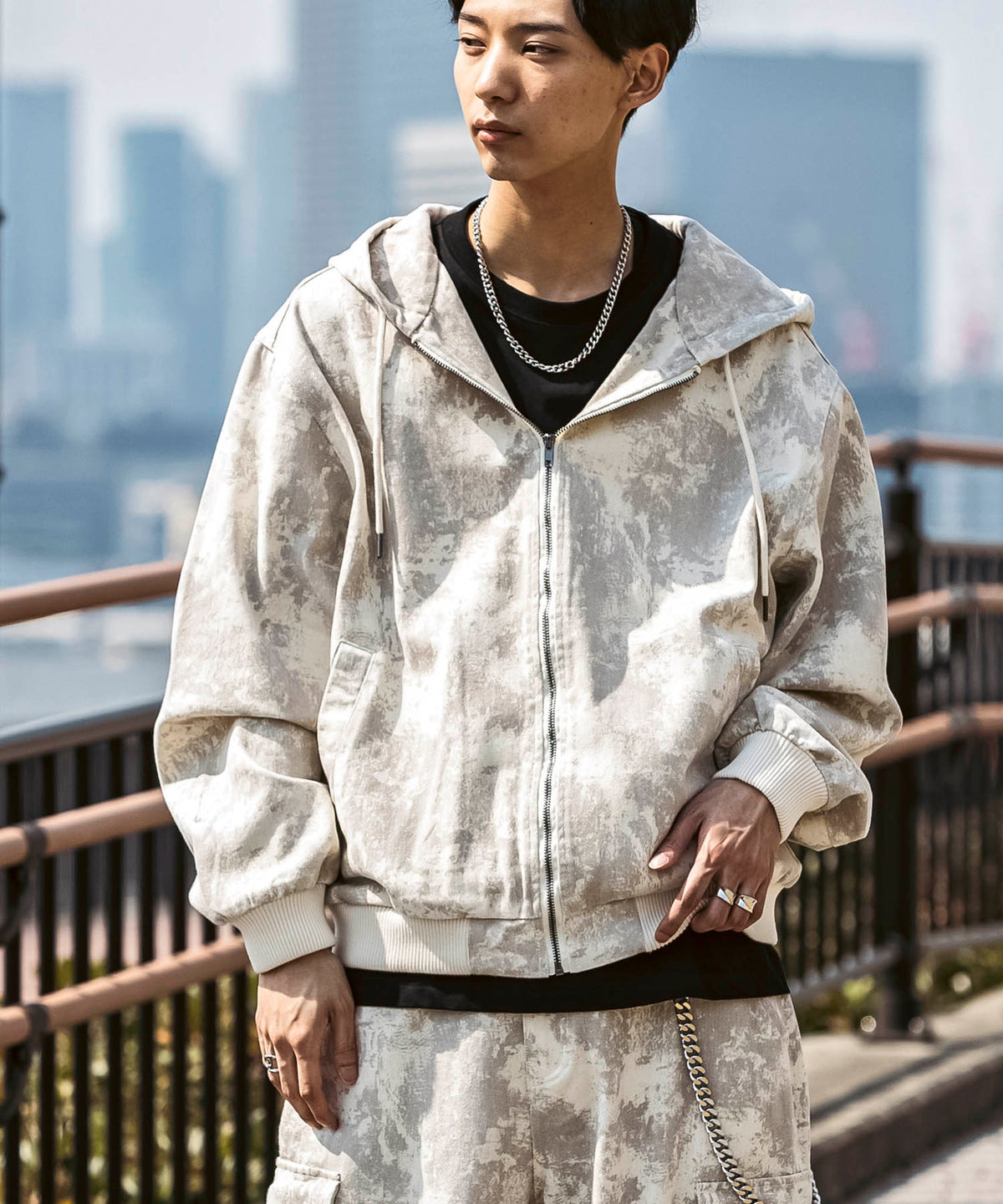 25SS【Labordi / ラボード】ツリーカモ柄 リアルツリー / デニム / ケミカル加工 ボックスシルエット フーディー ミリタリーフードジャケット