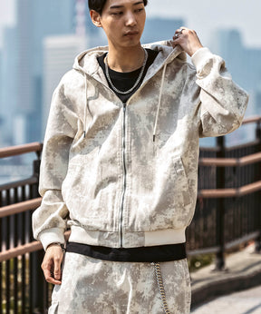 25SS【Labordi / ラボード】ツリーカモ柄 リアルツリー / デニム / ケミカル加工 ボックスシルエット フーディー ミリタリーフードジャケット