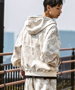 25SS【Labordi / ラボード】ツリーカモ柄 リアルツリー / デニム / ケミカル加工 ボックスシルエット フーディー ミリタリーフードジャケット