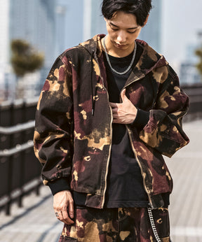 25SS【Labordi / ラボード】ツリーカモ柄 リアルツリー / デニム / ケミカル加工 ボックスシルエット フーディー ミリタリーフードジャケット