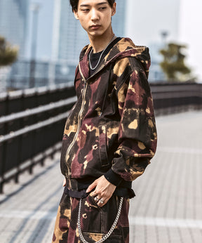 25SS【Labordi / ラボード】ツリーカモ柄 リアルツリー / デニム / ケミカル加工 ボックスシルエット フーディー ミリタリーフードジャケット