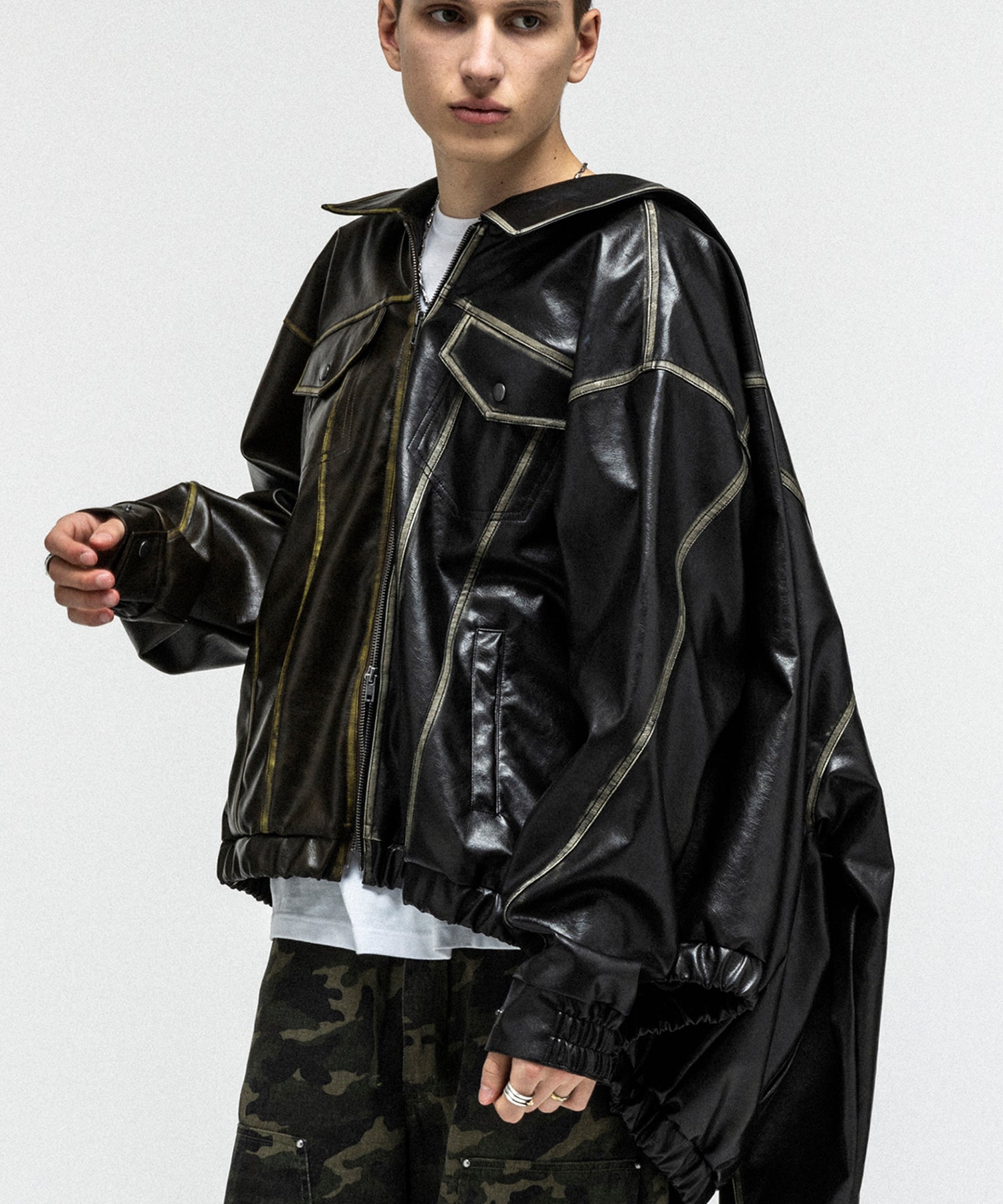 VINTAGE-LIKE FAUX LEATHER BLOUSON / ヴィンテージライクフェイクレザーブルゾン