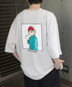 【RED CAP GIRL】 バックイラスト / ワンポイント刺繍 ドレープとろみ ポンチ ビッグシルエットプリントTシャツ 25SS