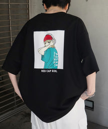 【RED CAP GIRL】 バックイラスト / ワンポイント刺繍 ドレープとろみ ポンチ ビッグシルエットプリントTシャツ