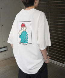 【RED CAP GIRL】 バックイラスト / ワンポイント刺繍 ドレープとろみ ポンチ ビッグシルエットプリントTシャツ