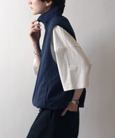 セットアップ対応 スタンドネック 裾ひもドロスト フルジップナイロンテックベスト