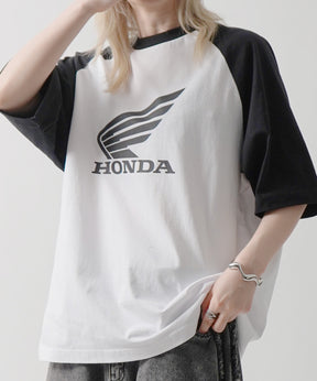 25SS【HONDA / ホンダ】フロントプリント ボックスシルエット ラグラン半袖Tシャツ