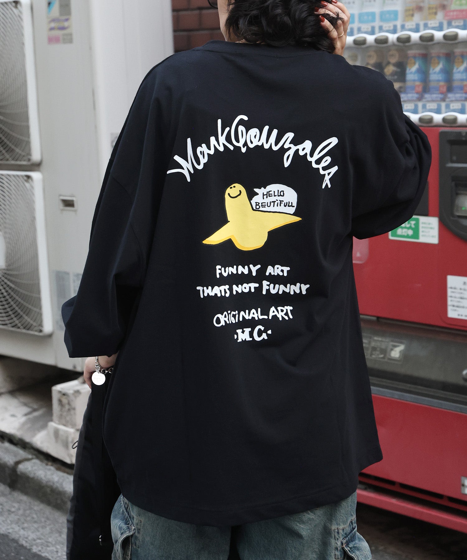 【MARK GONZALES ARTWORK COLLECTION / マークゴンザレス】ワンポイント刺繍 / アーチロゴバックプリント ビッグシルエットロンT